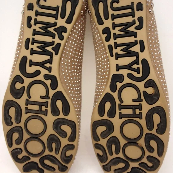 JIMMY CHOO Latte Taupe Suede Studded Flats 40.5 - Picture 6 of 8